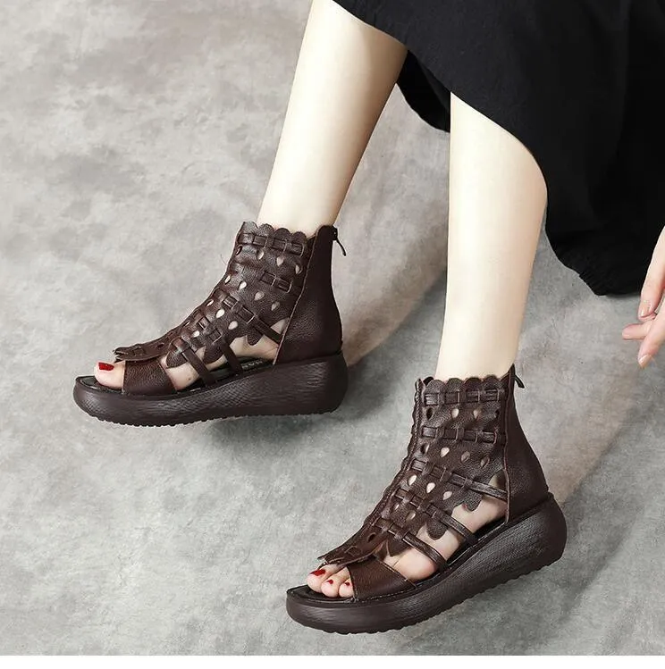 Ankle Boots Women's Casual Shoes GRCL0321 Leather Wedges Sandals