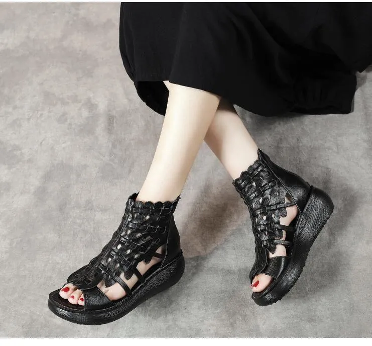 Ankle Boots Women's Casual Shoes GRCL0321 Leather Wedges Sandals