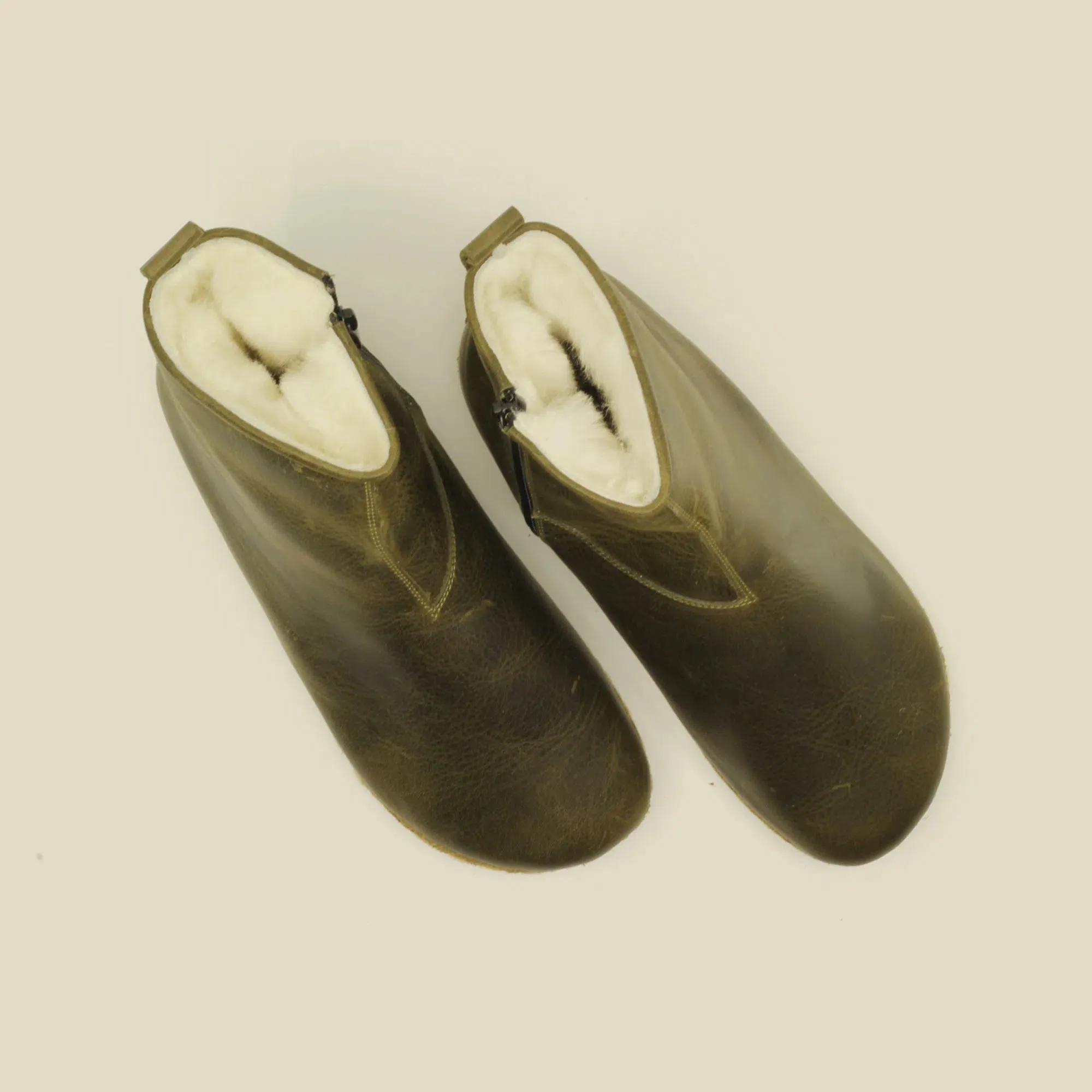 Barefoot Walking Leather Boots Men's Olive Green