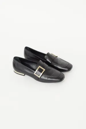 Black Leather Buckle Loafer