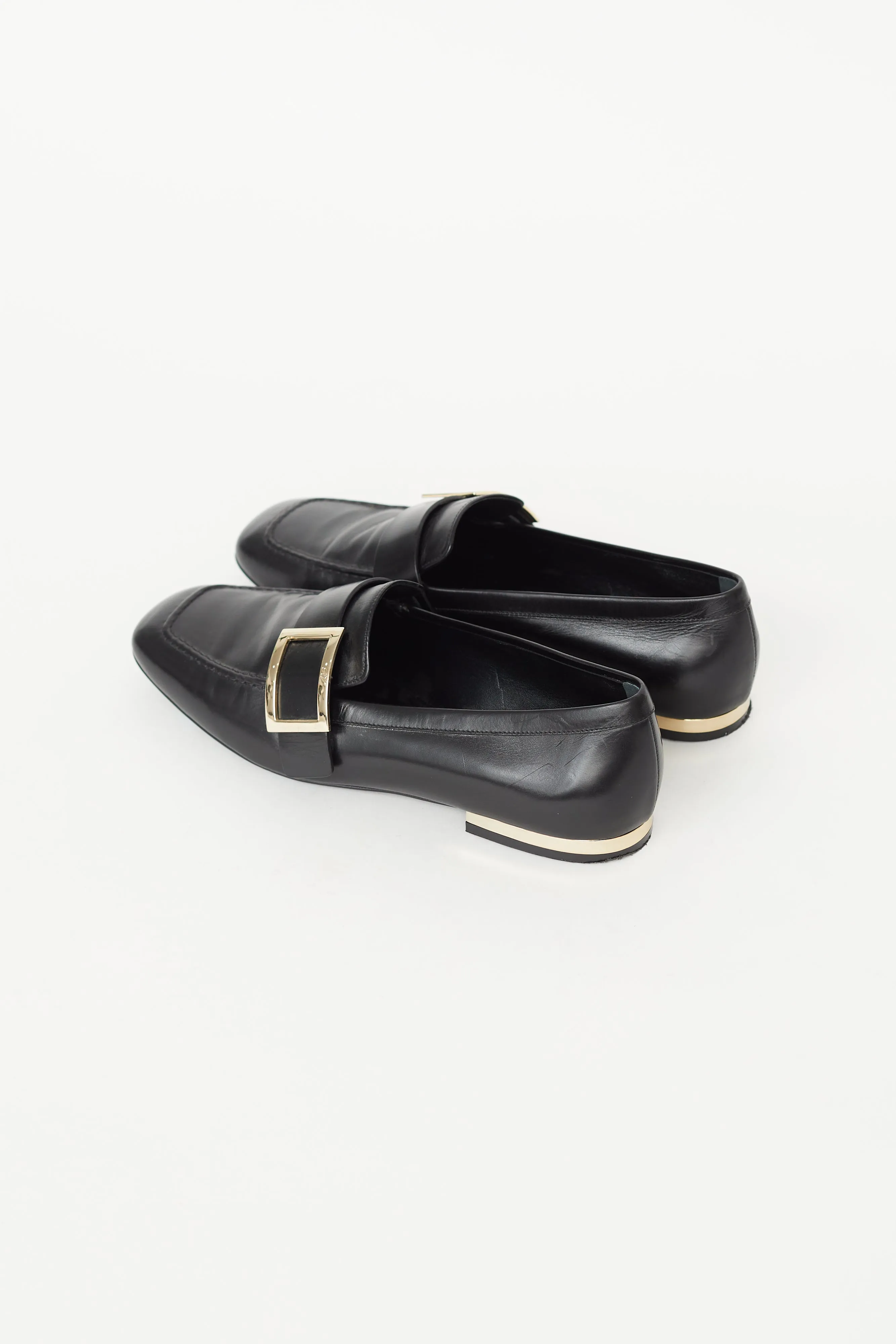 Black Leather Buckle Loafer