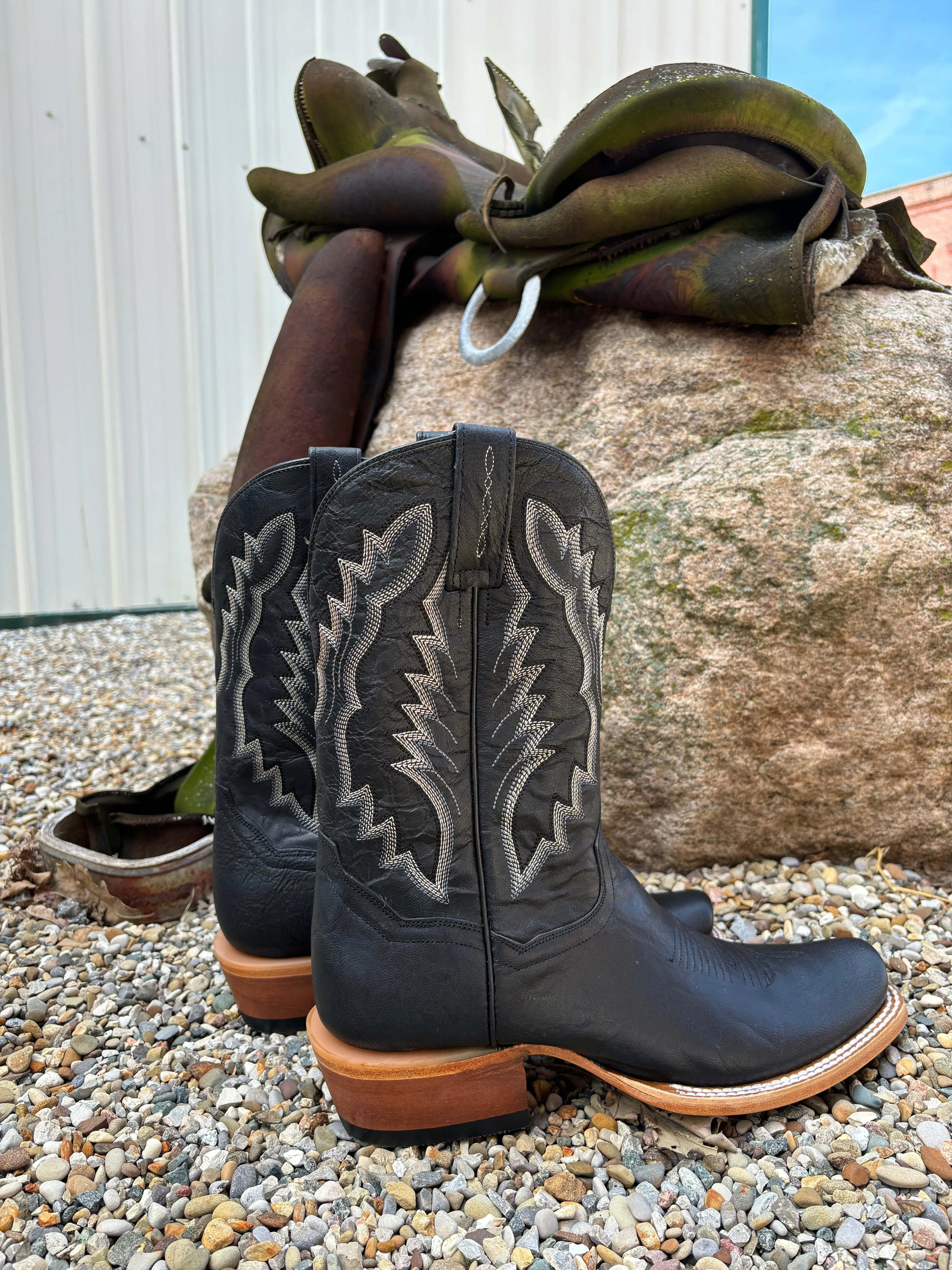 Dan Post Men's Boerne Black Leather Cutter Toe Cowboy Boots DP5025