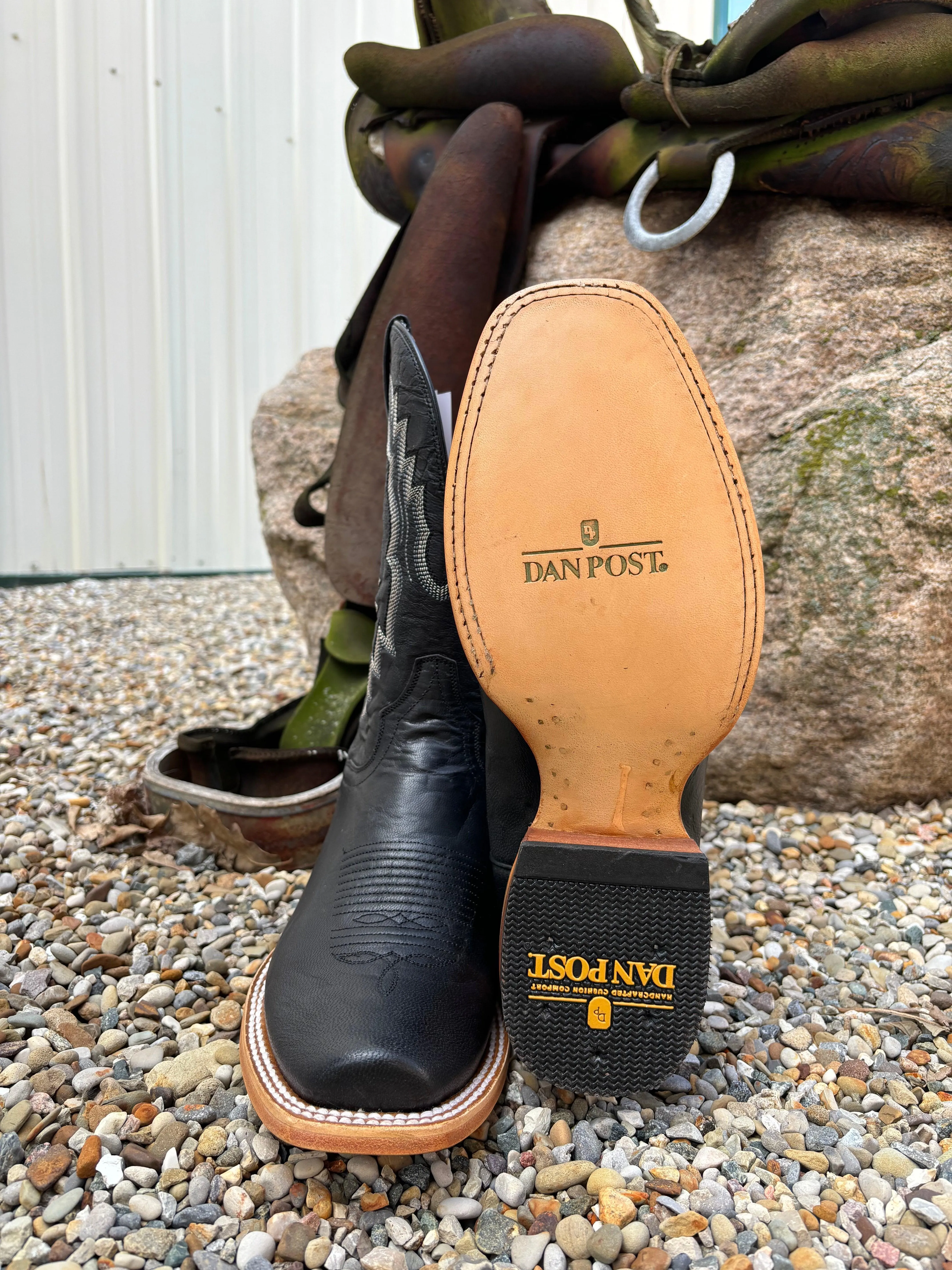Dan Post Men's Boerne Black Leather Cutter Toe Cowboy Boots DP5025
