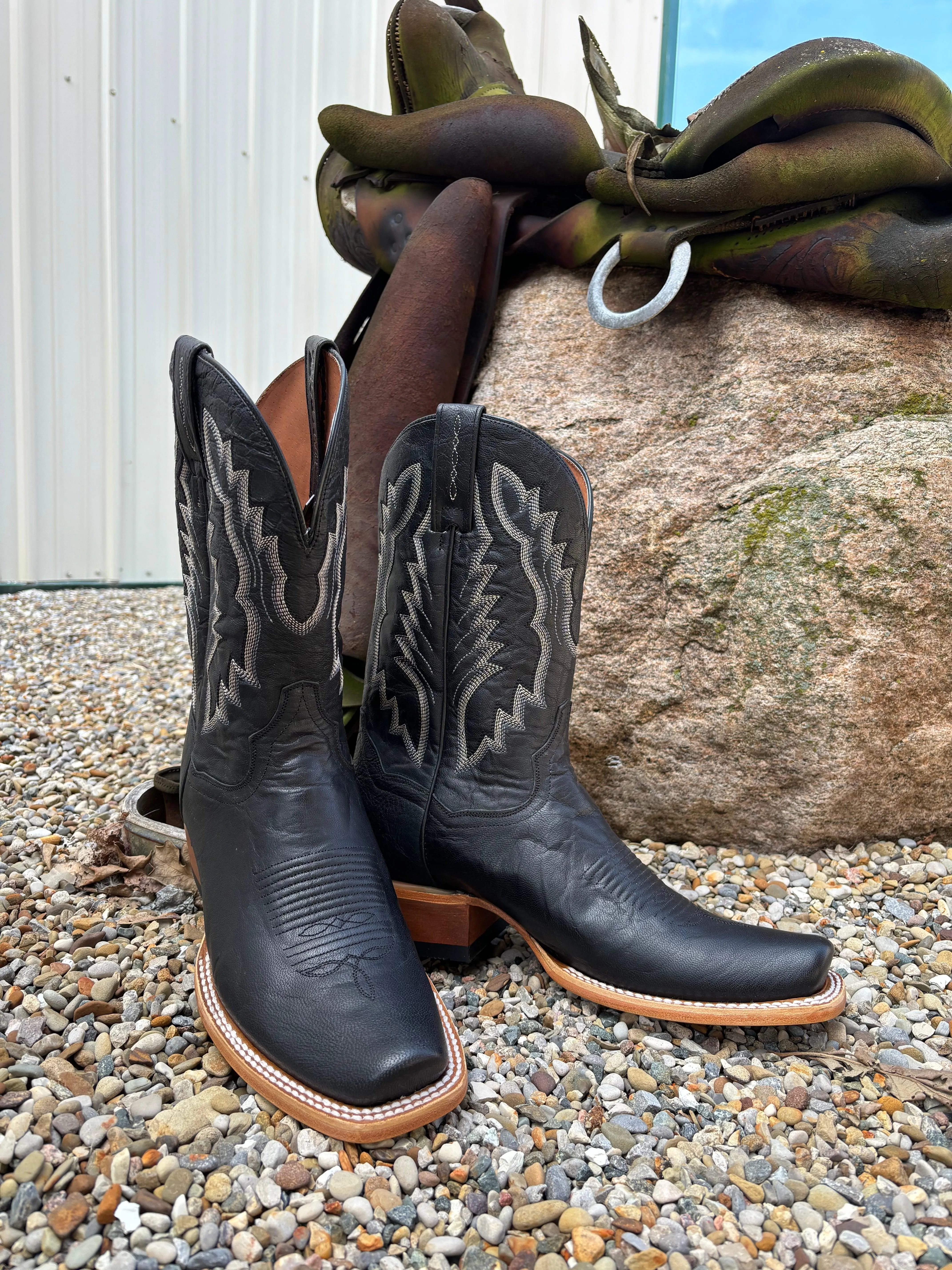 Dan Post Men's Boerne Black Leather Cutter Toe Cowboy Boots DP5025