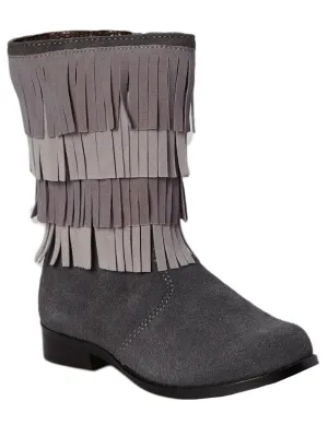 Girls Grey Sierra Fringe Fashion Boots 7 Toddler-2 Kids