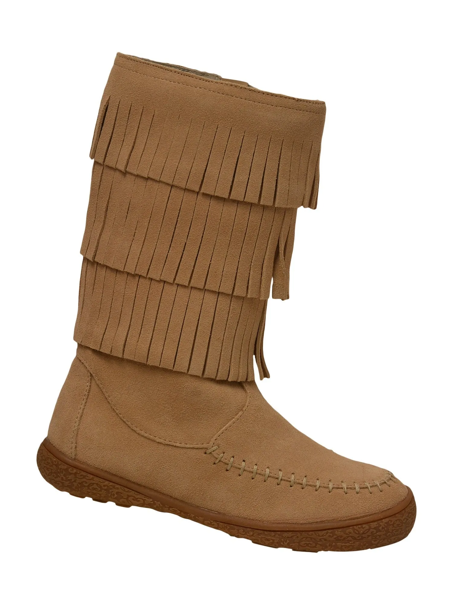 Girls Sand Tiered Fringed Side Zip Suede Leather Mid Boots 7 Toddler-4 Kids