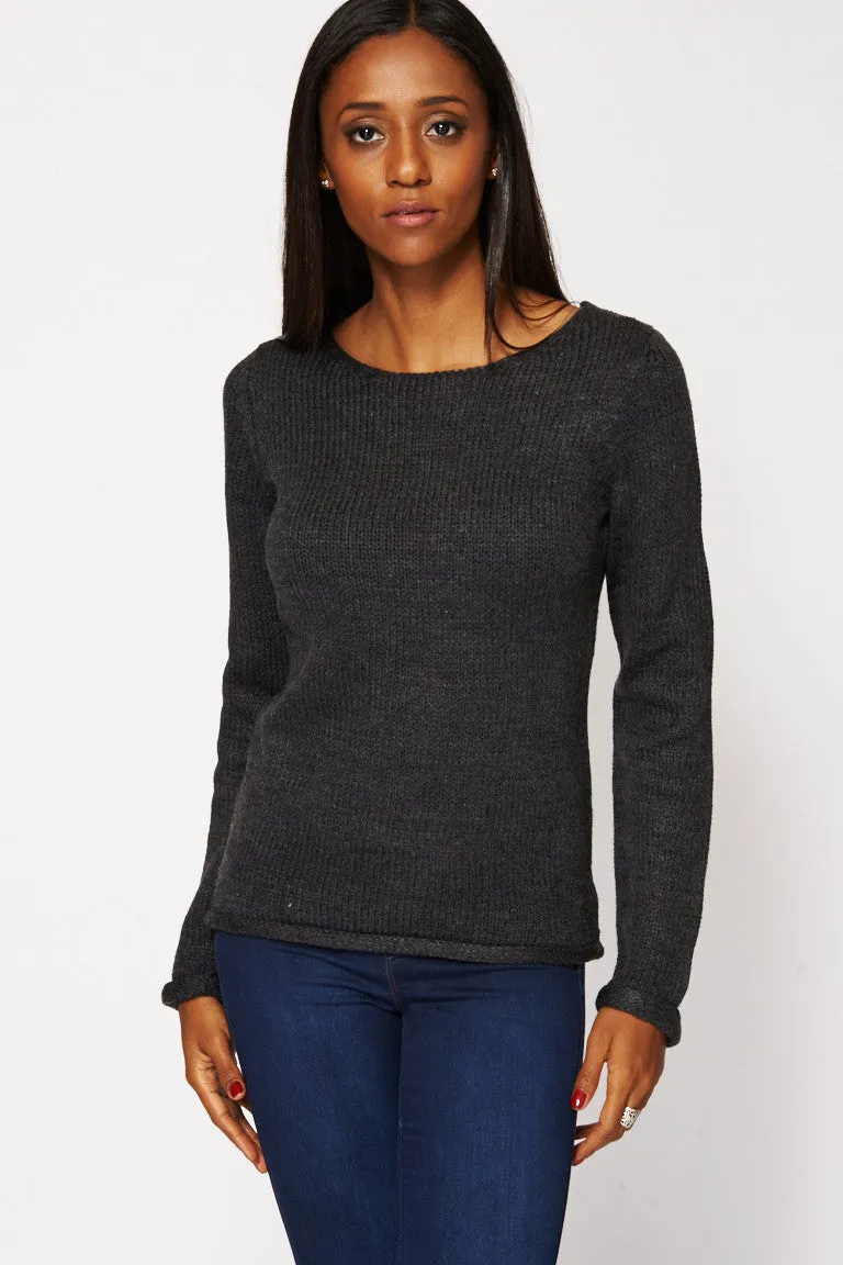 Grey Knit Pullover Sweater