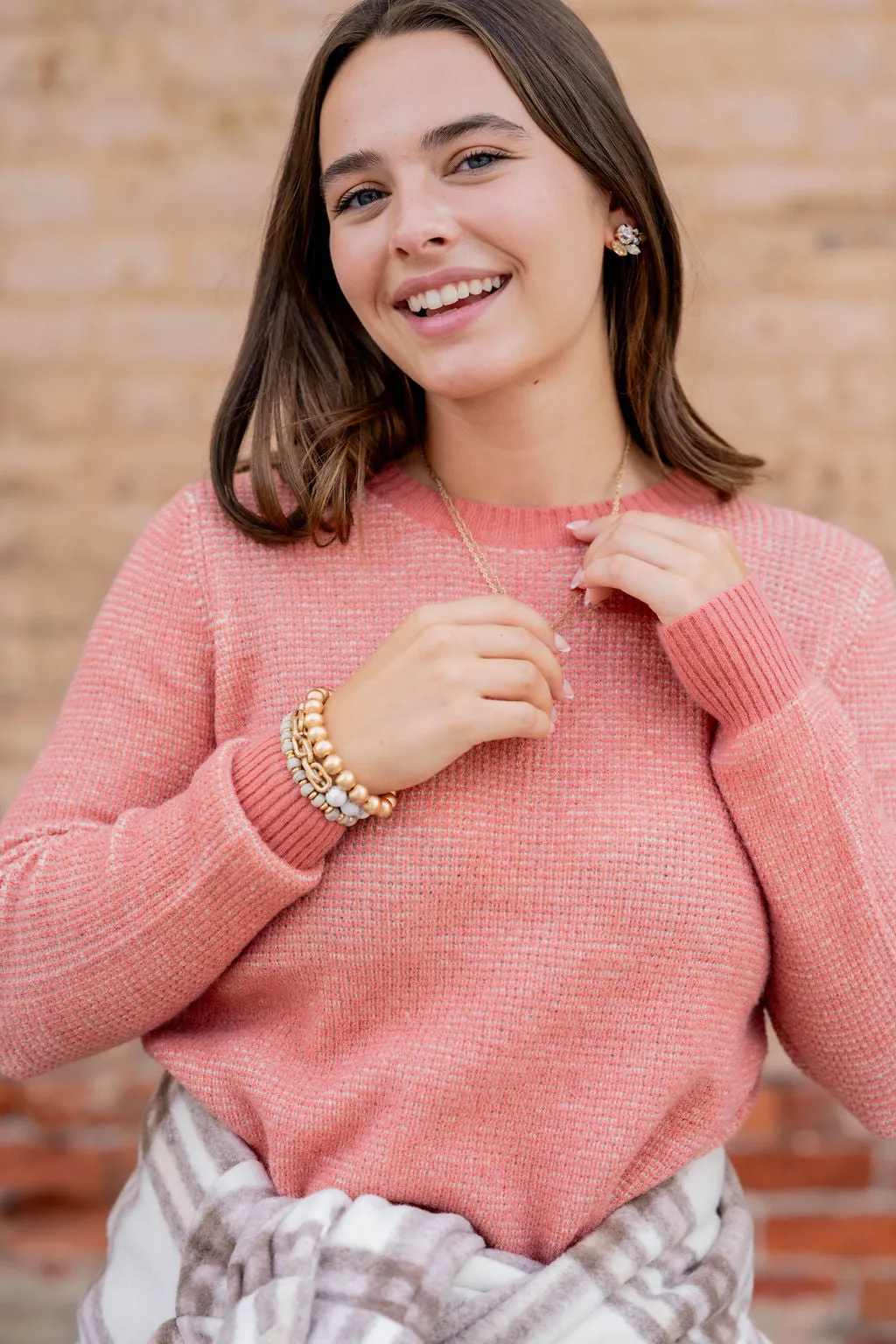 Heathered Knit Ribbed Trim Sweater