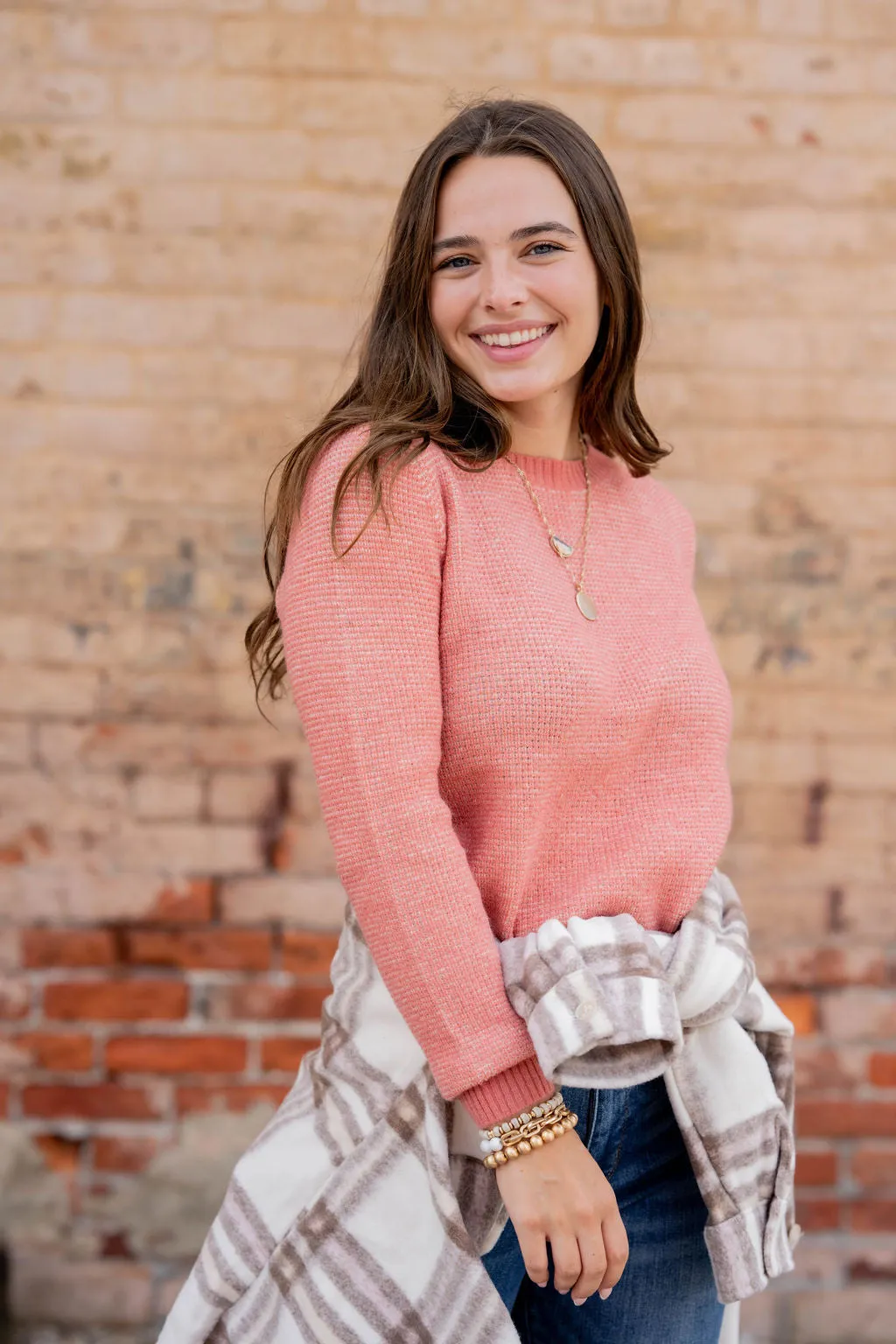 Heathered Knit Ribbed Trim Sweater
