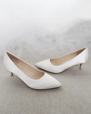JOSKAA 2024 New Fashion High Heel White Satin Pointy Toe Pump Low Heel