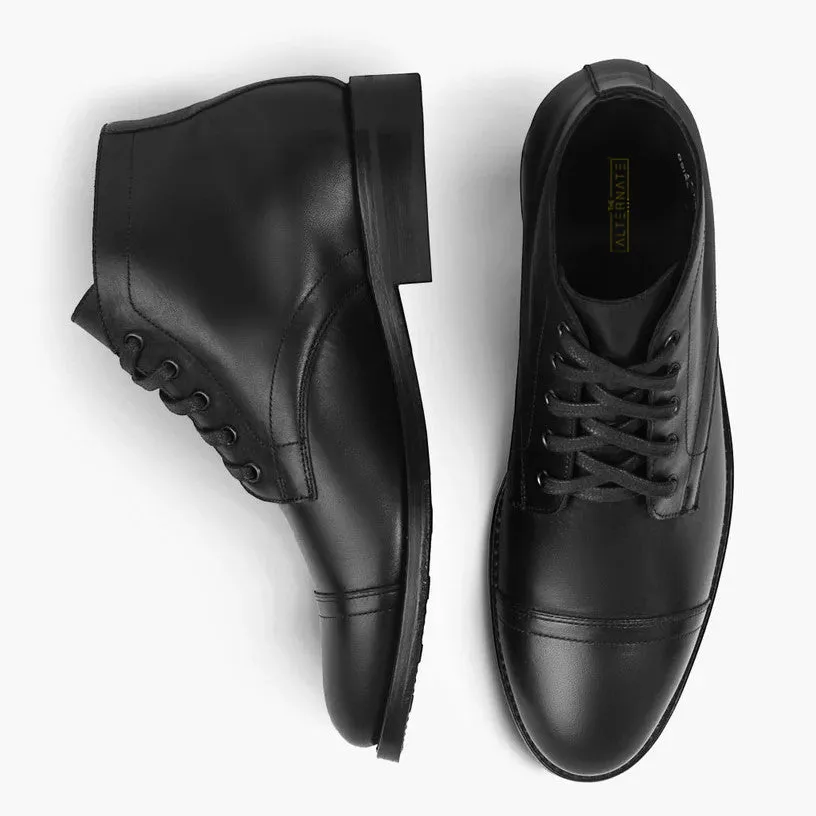 LACE BOOTS WITH TOE CAP- BLACK