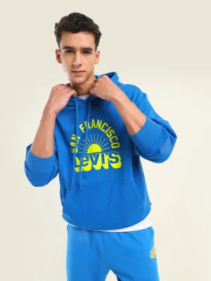 Men's Solid Dark Blue Hooded Sweatshirt