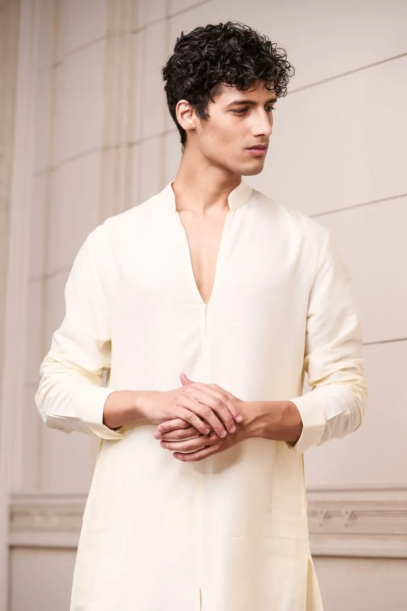 Off White Open Collar Kurta