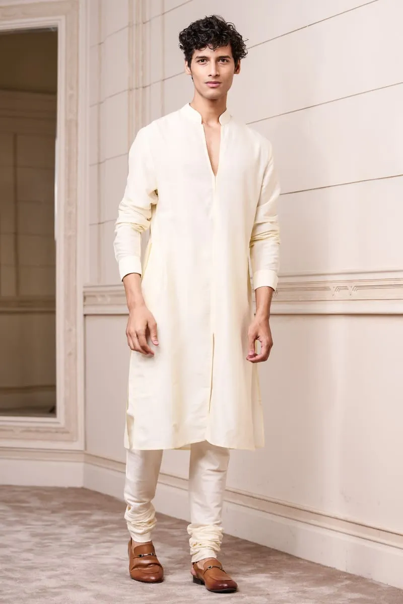 Off White Open Collar Kurta