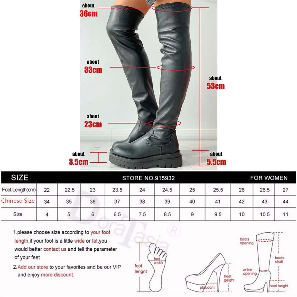 PU Leather Chunky Thigh High Boots Heels/Over The Knee Boots Women Shoes