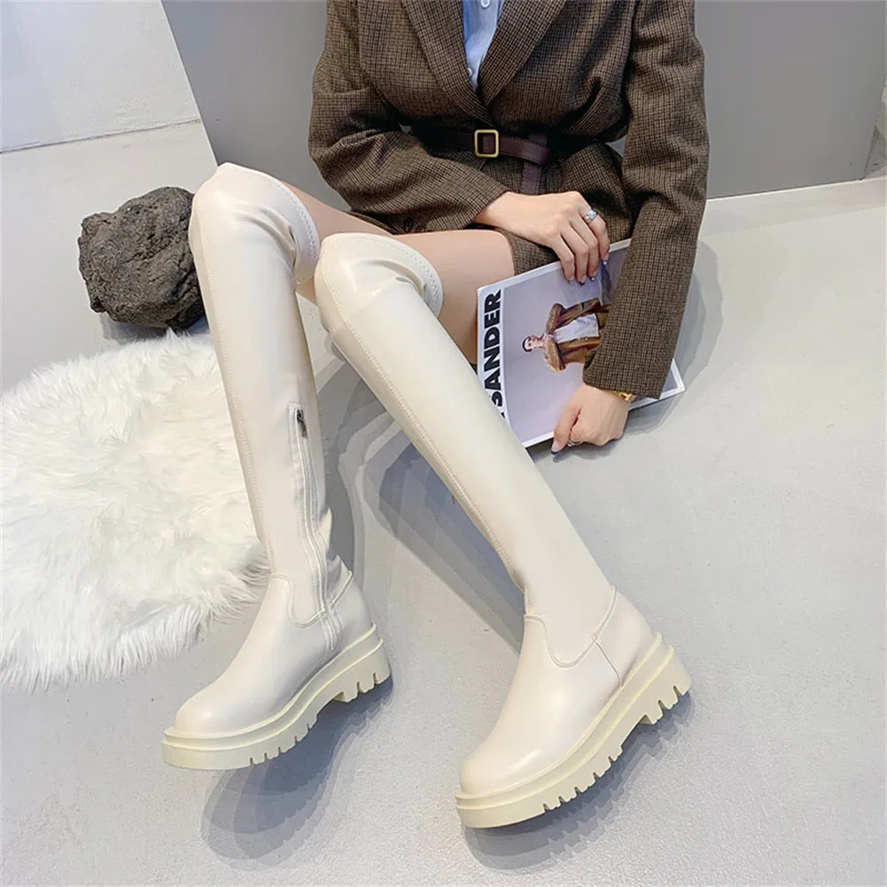 PU Leather Chunky Thigh High Boots Heels/Over The Knee Boots Women Shoes