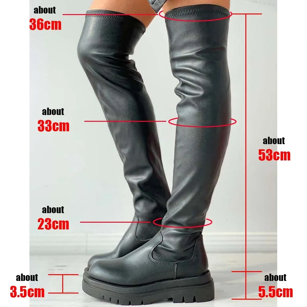PU Leather Chunky Thigh High Boots Heels/Over The Knee Boots Women Shoes