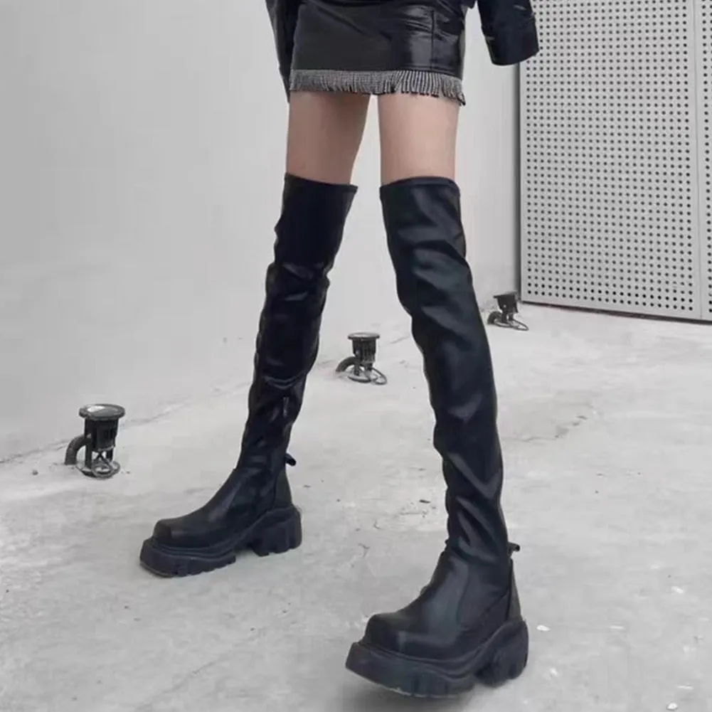 PU Leather Chunky Thigh High Boots Heels/Over The Knee Boots Women Shoes
