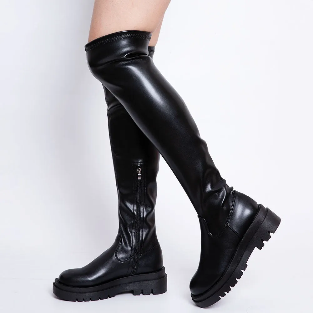 PU Leather Chunky Thigh High Boots Heels/Over The Knee Boots Women Shoes