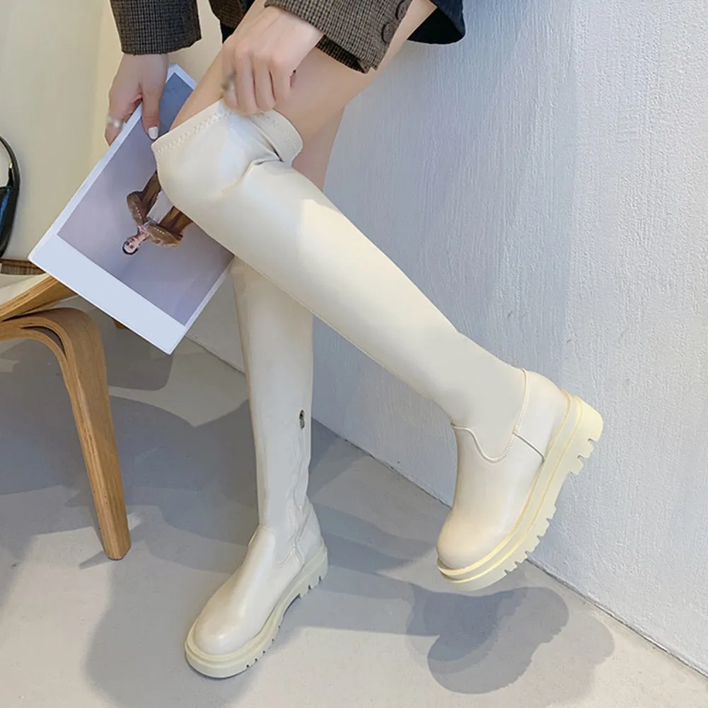 PU Leather Chunky Thigh High Boots Heels/Over The Knee Boots Women Shoes