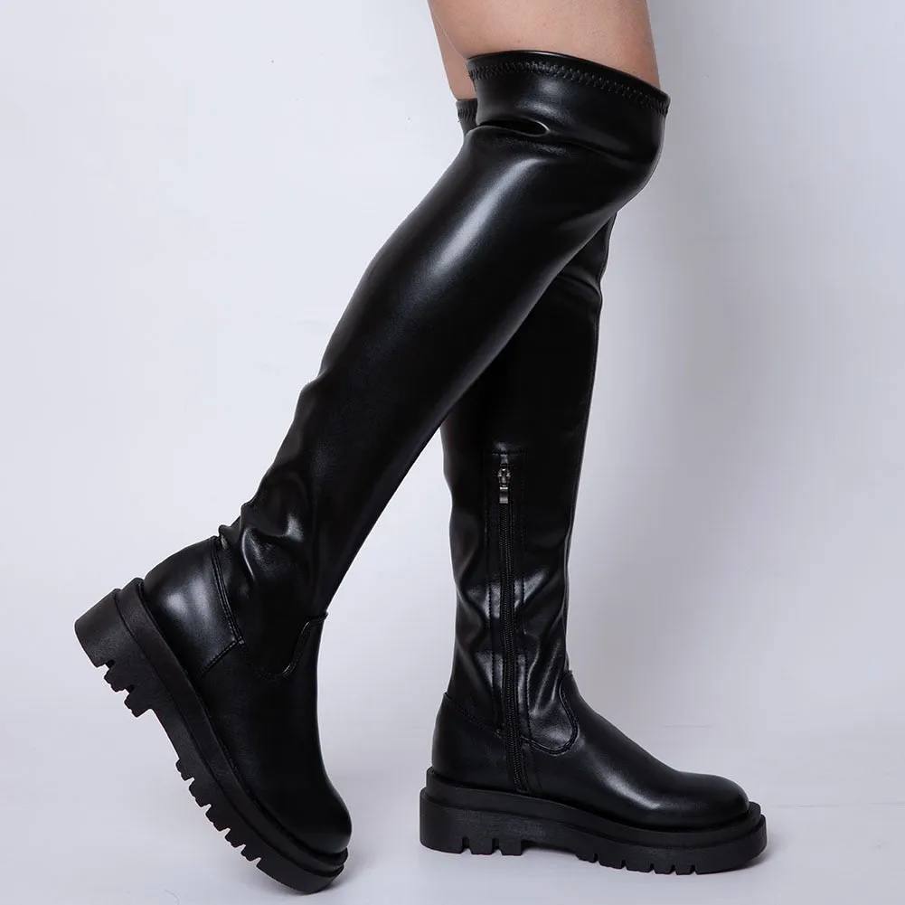 PU Leather Chunky Thigh High Boots Heels/Over The Knee Boots Women Shoes