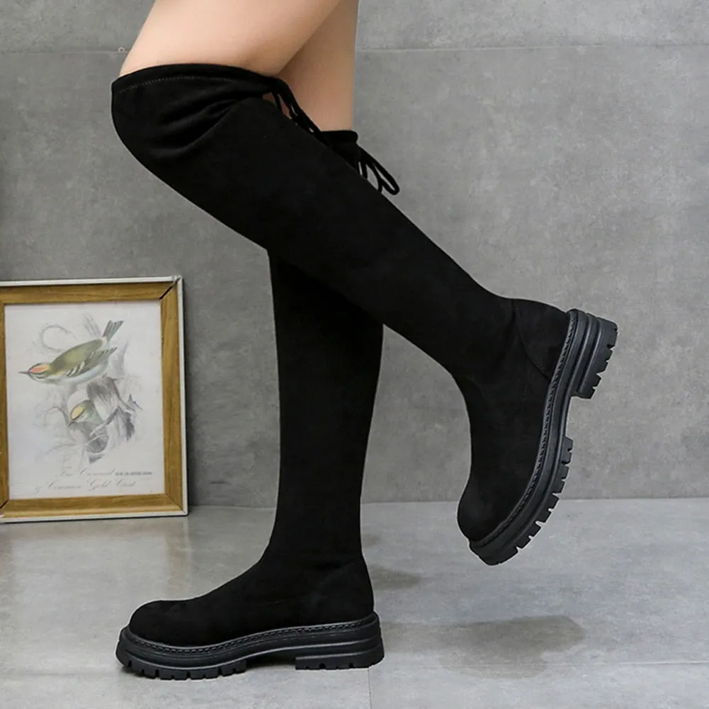 PU Leather Chunky Thigh High Boots Heels/Over The Knee Boots Women Shoes