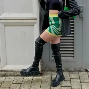 PU Leather Chunky Thigh High Boots Heels/Over The Knee Boots Women Shoes