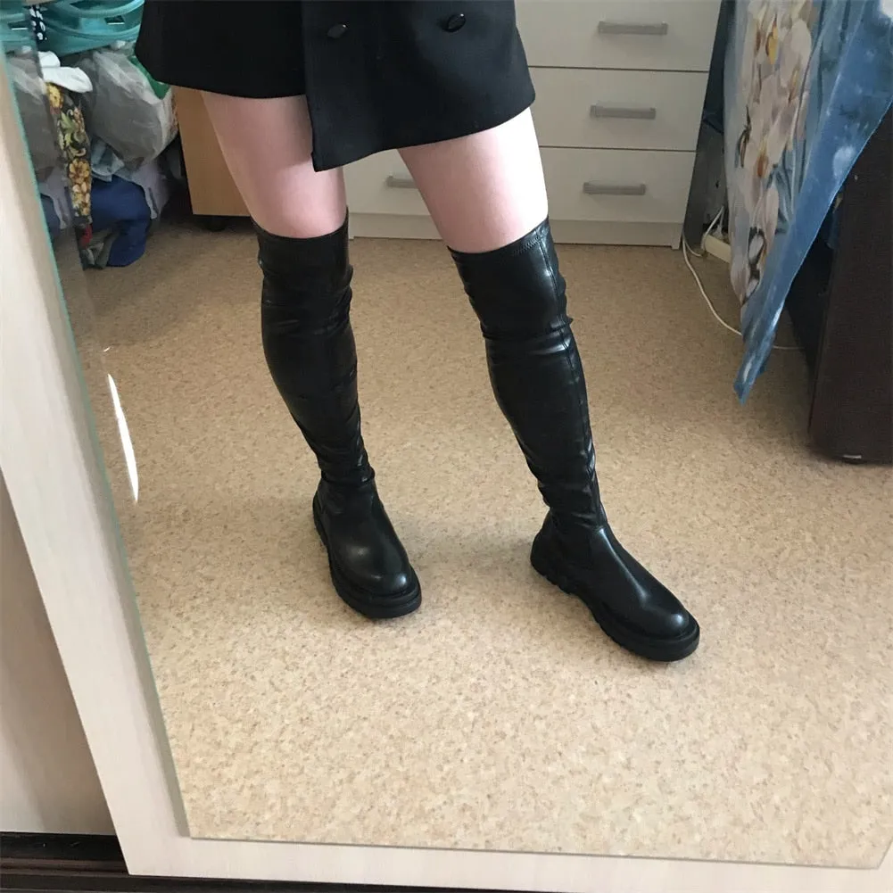 PU Leather Chunky Thigh High Boots Heels/Over The Knee Boots Women Shoes