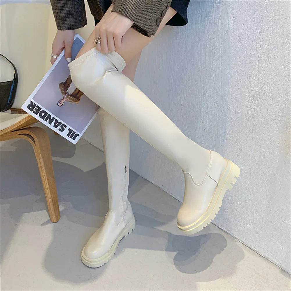 PU Leather Chunky Thigh High Boots Heels/Over The Knee Boots Women Shoes