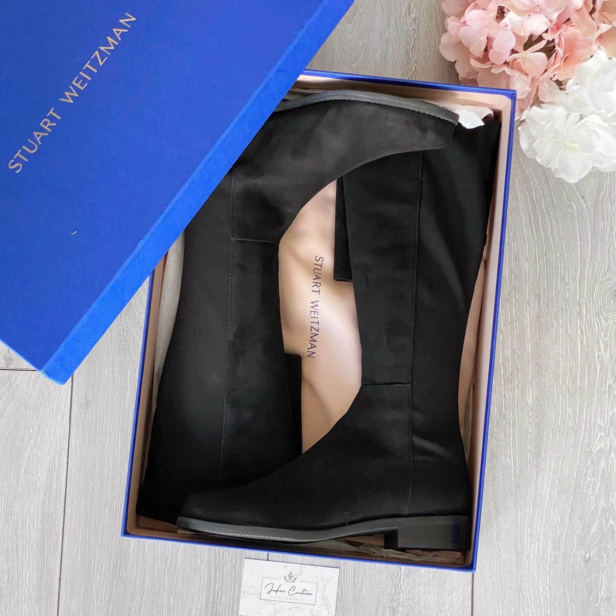 Stuart Weitzman Black Suede 5050 Boots 37.5